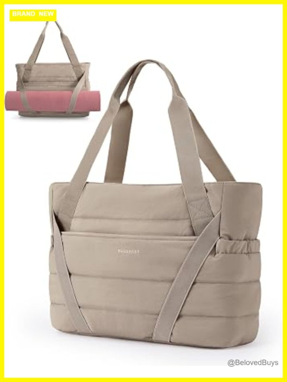 Quilted Tote Bag with Yoga Mat Straps for Gym Work Travel Laptop